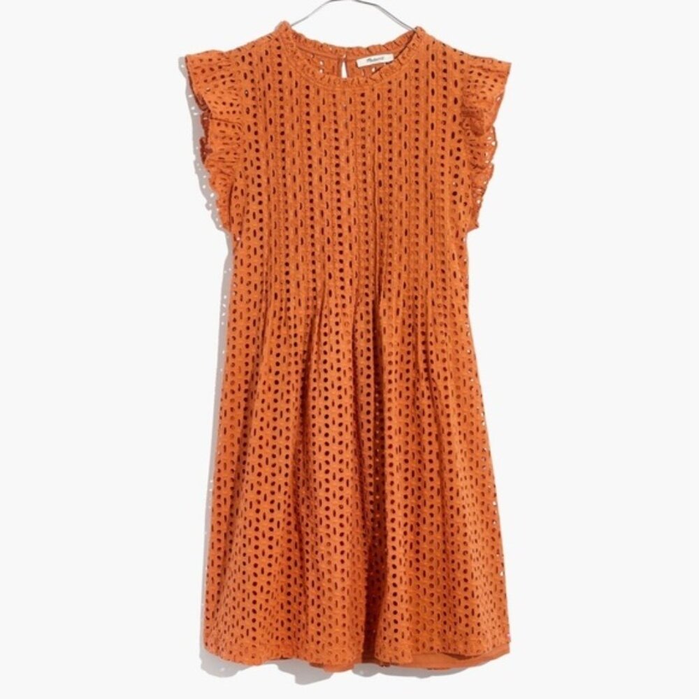 MADEWELL Eyelet Ruffle-Sleeve Pintuck Mini Dress Women’s XX-Large - Picture 10 of 12